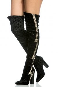 Black Chunky Pointed Toe Velvet Boots