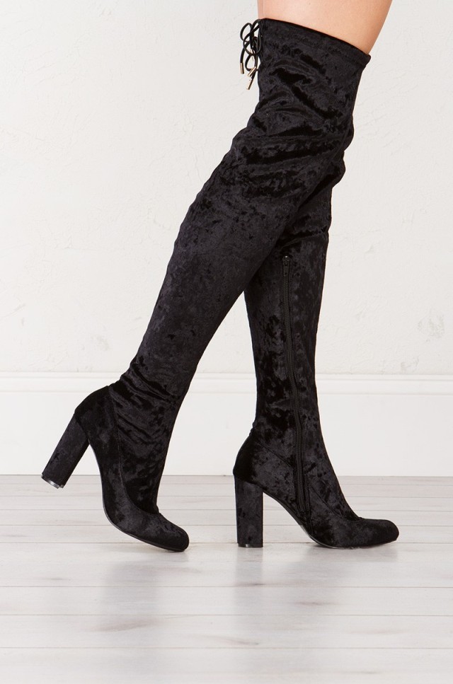 Black Velvet Thigh High Boots - Online Boots