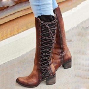 Block Heel Vintage Lace Up Boots