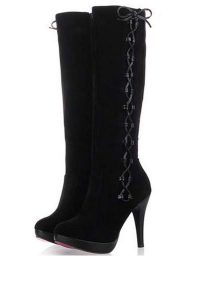 Lace Up Black Velvet Boots