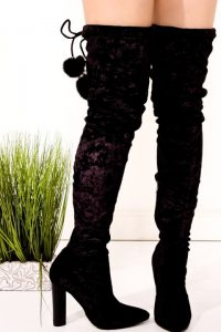 Women's Black Thigh High Velvet Boots