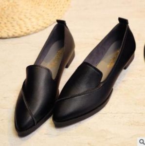 Black Leather Pointed Toe Flats