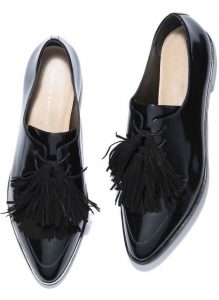 Black Leather Pointed Toe Flats With Fringes