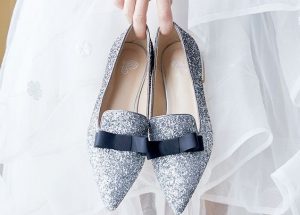 Black & Silver Pointed Toe Flats