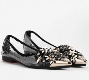 Floral Studded Pointed Toe Flats