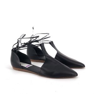 Leather Pointed Toe Flats With Ankle Strap