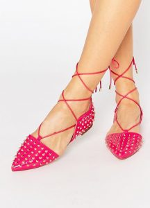 Pink Studded Pointed Toe Flats