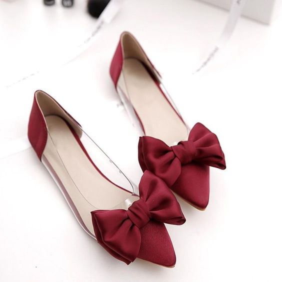 Red Pointed Toe Flats With Bow