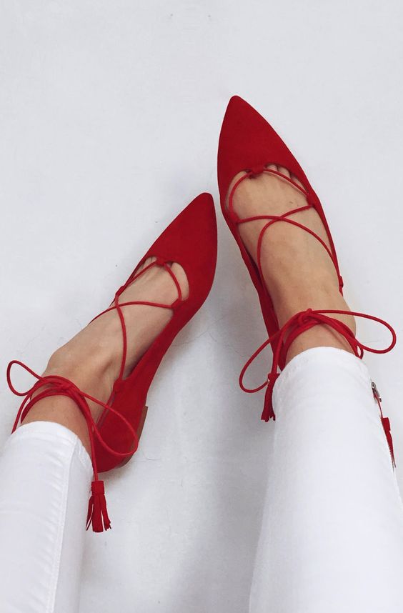 red flat pointed toe shoes