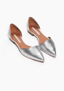 Silver Pointed Toe Flats For Women