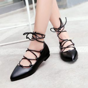 Strappy Black Pointed Toe Flats